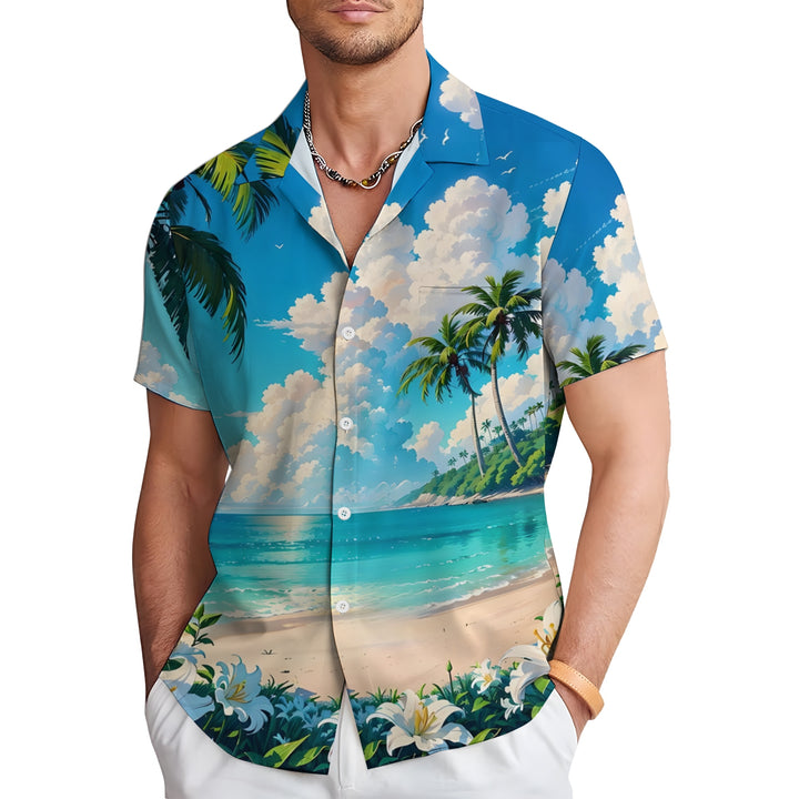 Beach Landscape Print Casual Short Sleeve Shirt 2404000187