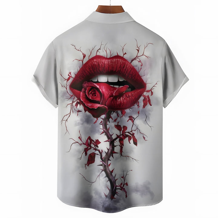 Rose Lips Casual Short Sleeve Shirt 2412008525