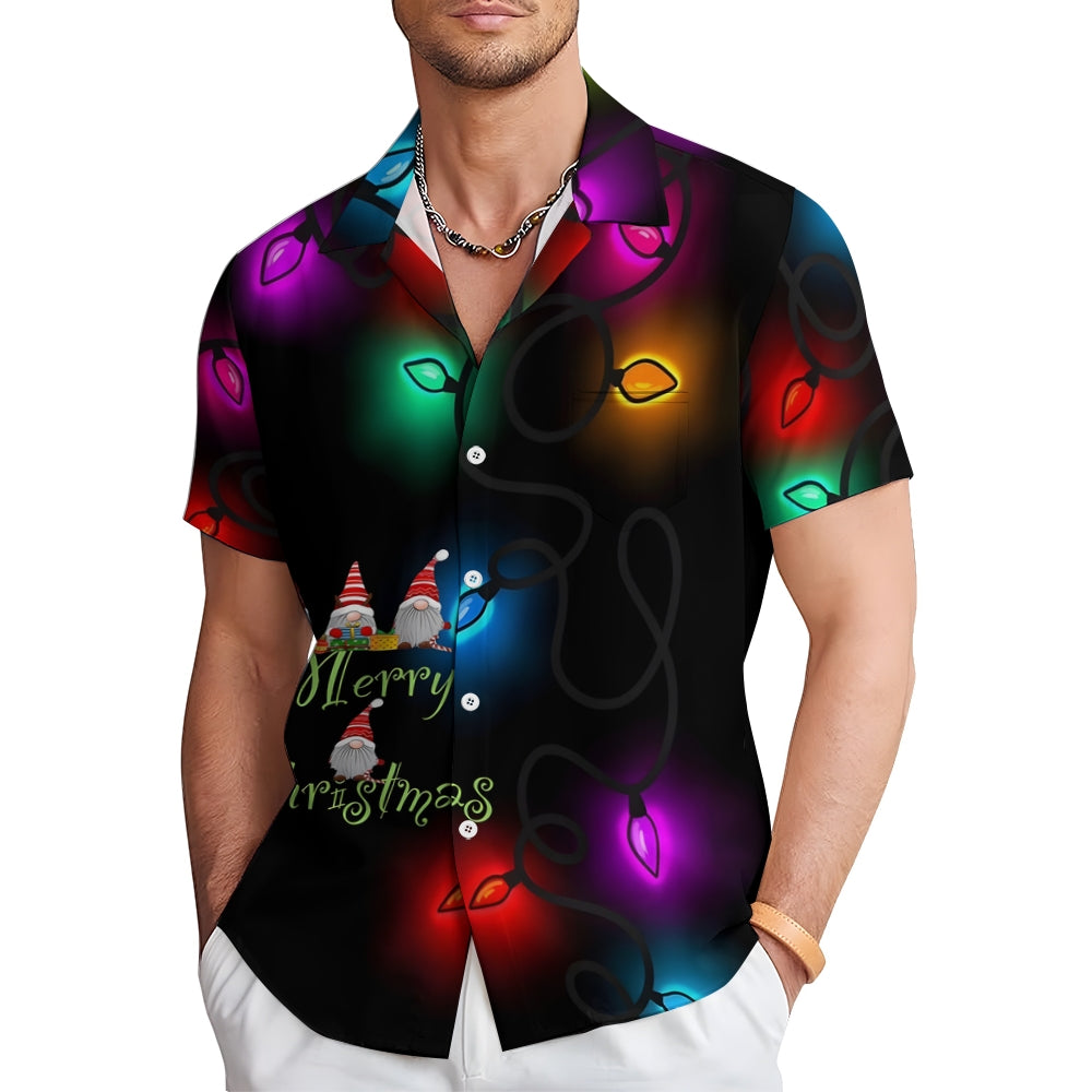 Merry Christmas Lantern Print Casual Short Sleeve Shirt 2412005340