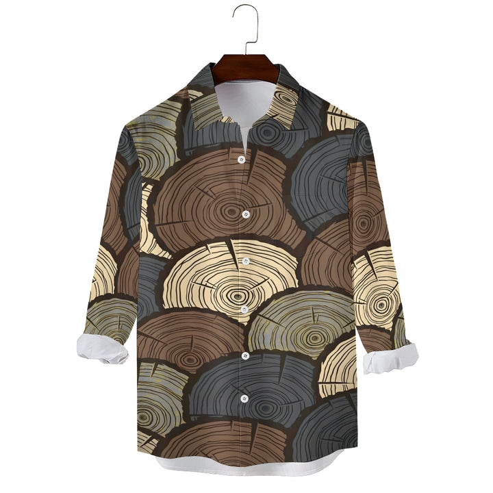 Men's Casual Wood Cross Section Printed Long Sleeve Shirt 2410006597