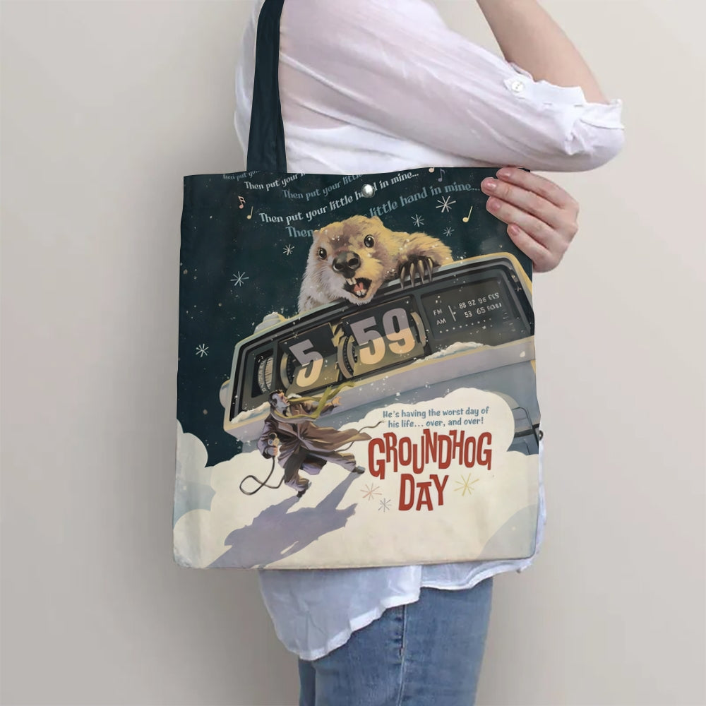 Groundhog Day Cartoon Print Tote Bag