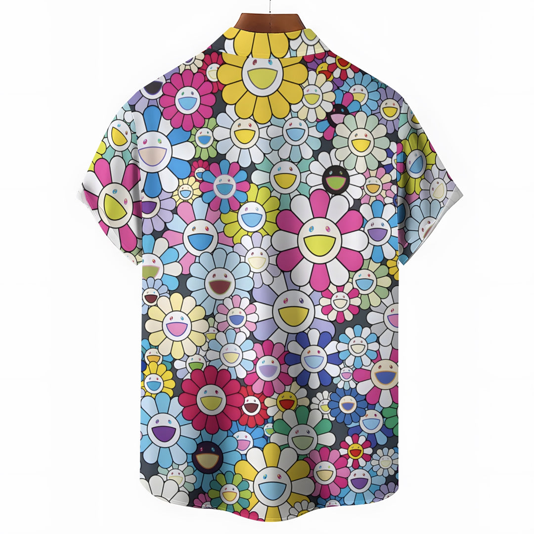 Colorful Flowers Casual Short Sleeve Shirt 2404001701