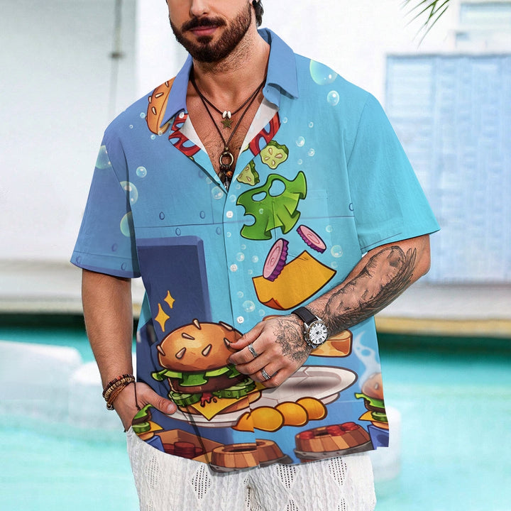 Cartoon Delicious Hamburger Print Casual Short-Sleeved Shirt 2410005570