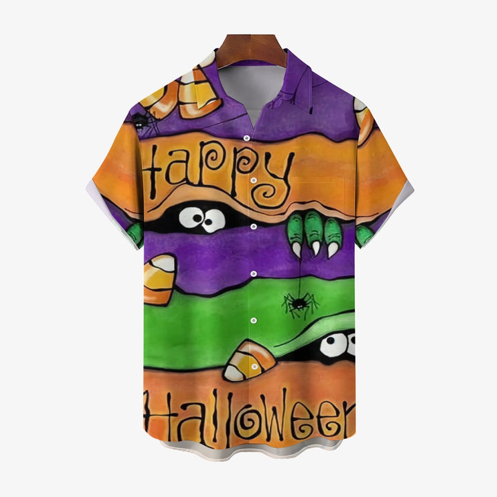 Happy Halloween Linen Short Sleeve Shirt 2409008853