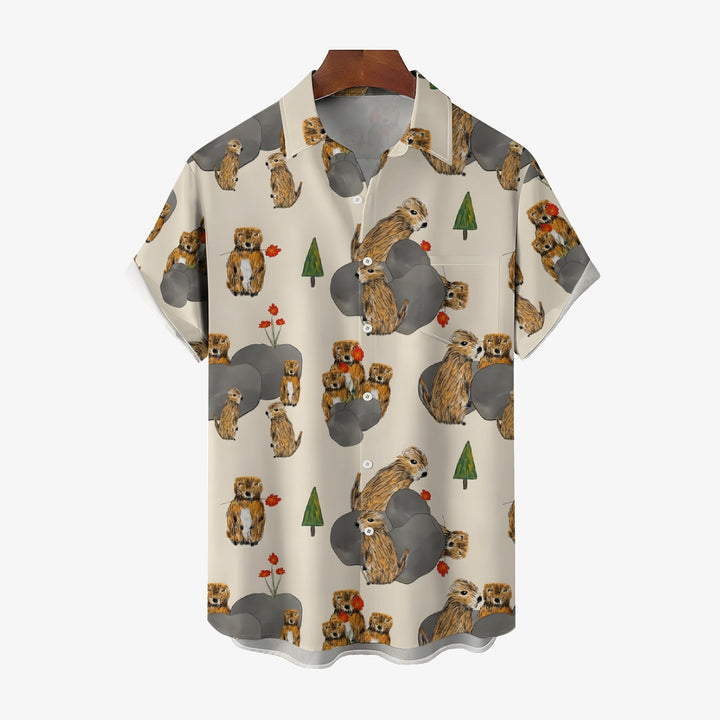 Groundhog Day Groundhogs Print Casual Short Sleeve Shirt 2412003821