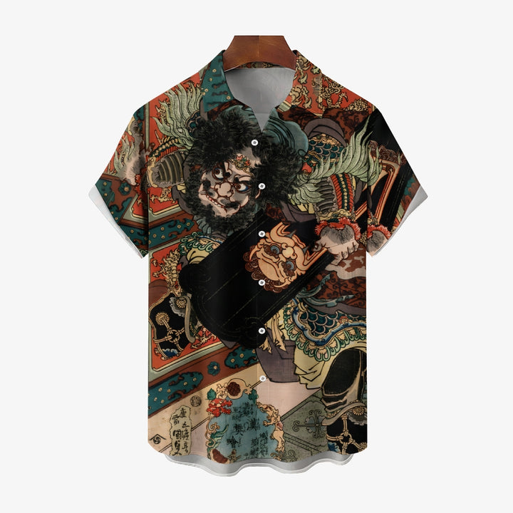 The Chinese Warrior Art Print Casual Oversized Short Sleeve Shirt 2406003334