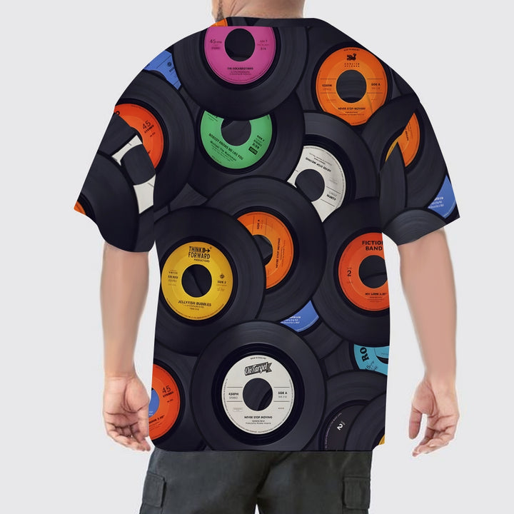Vinyl Record Print Men's Large Size Printed Short Sleeve T-Shirt 2405000664