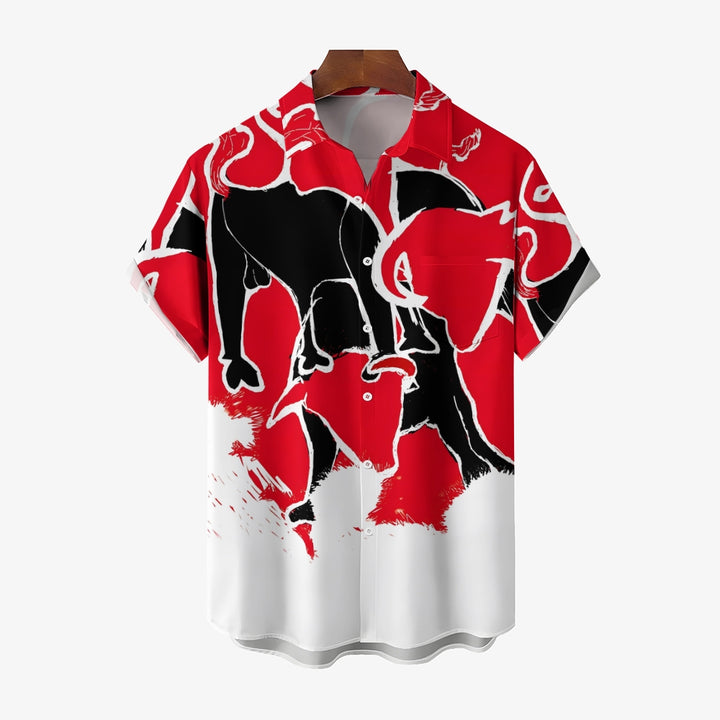 Men's Bullfighting Theme Casual Short Sleeve Shirt 2403000688