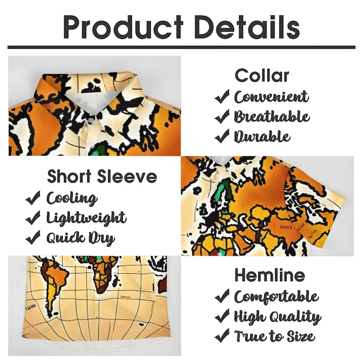 World Map Art Print Casual Short Sleeve Shirt 2409004531