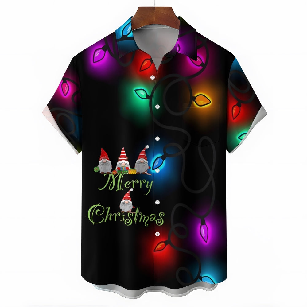 Merry Christmas Lantern Print Casual Short Sleeve Shirt 2412005340