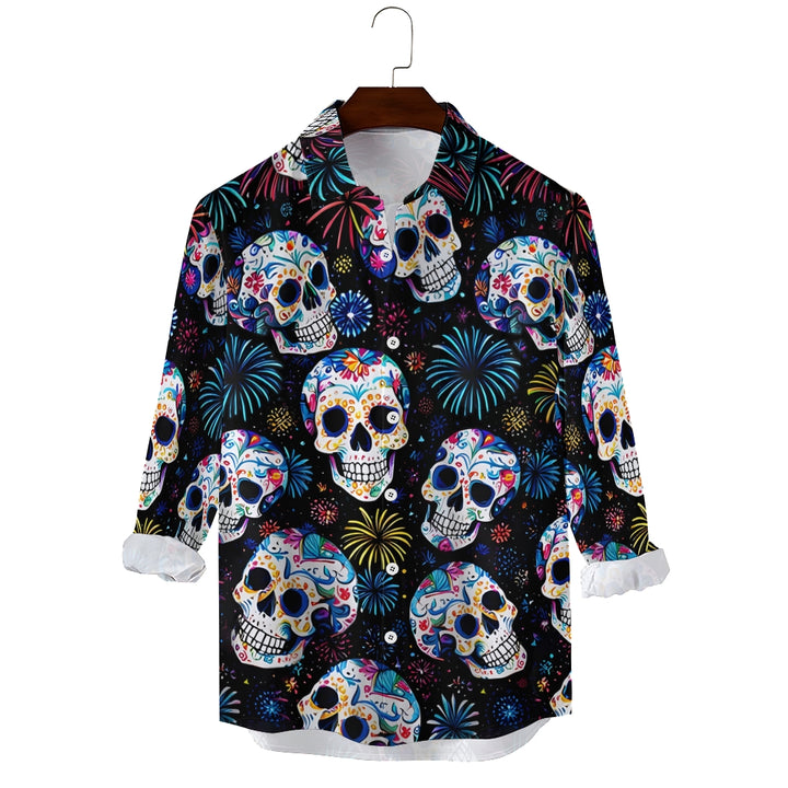 Men's Casual Mexican Culture Skull Printed Long Sleeve Shirt 2411002594