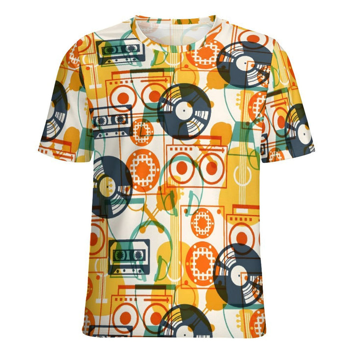 Men's Music Vinyl Record Geometric Round Neck Casual T-Shirt 2403000477