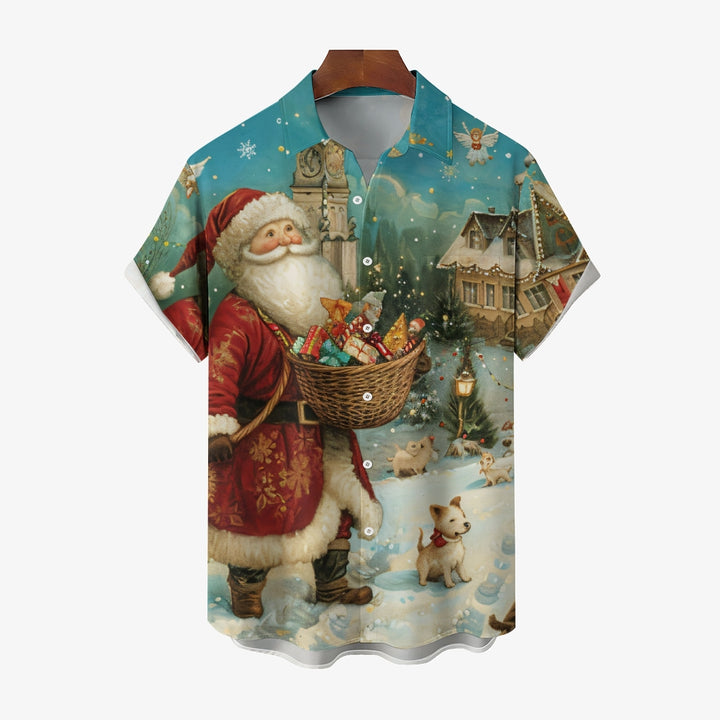 Santa Claus And Puppy Casual Short Sleeve Shirt 2410005859