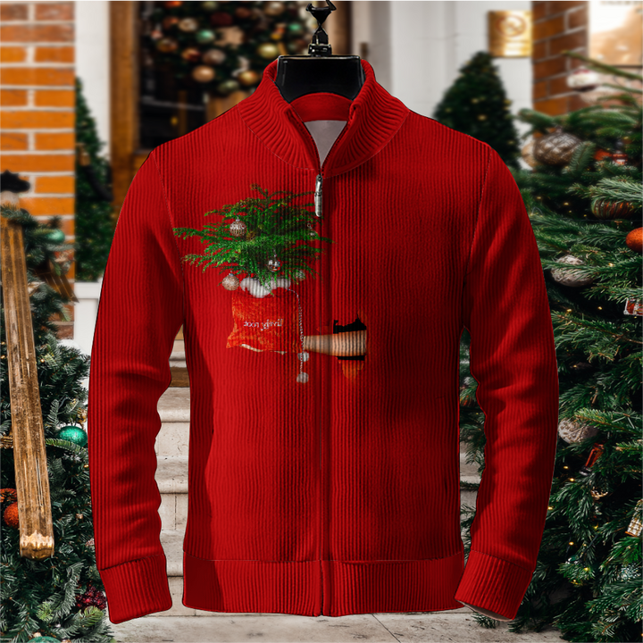 Men's Christmas Tree Gift Print Zip-Up Sweater Jacket 2409005288