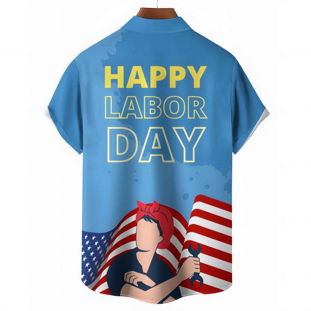 US Labor Day Casual Large Size Short Sleeve Shirt 2408000368