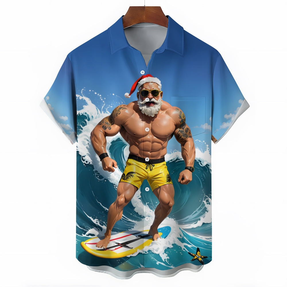 Christmas Santa Surfing Hawaiian Short Sleeve Shirt 2411006288