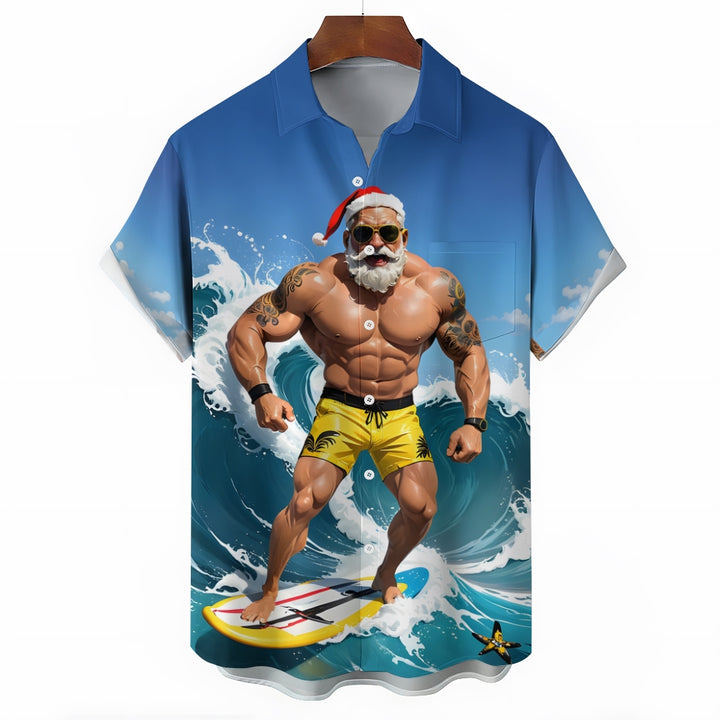 Christmas Santa Surfing Hawaiian Short Sleeve Shirt 2411006288