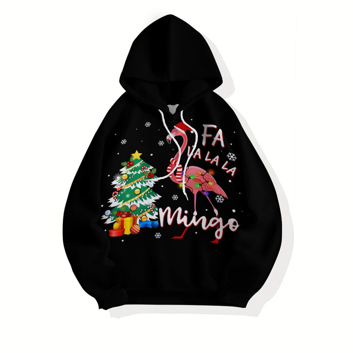 Plue Size Christmas Tree And Flamingo Printed Hoodies 2411009464