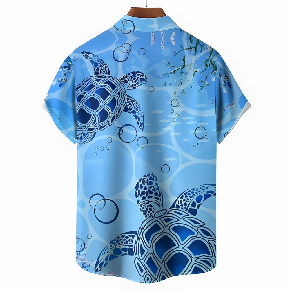 Ocean Turtle Art Print Casual Short Sleeve Shirt 2410005537