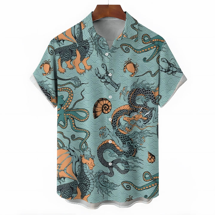 Mythical Beasts And Marine Life Prints Short Sleeve Shirt 2410006997