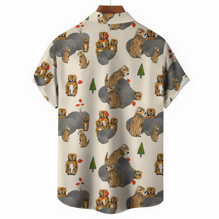 Groundhog Day Groundhogs Print Casual Short Sleeve Shirt 2412003821