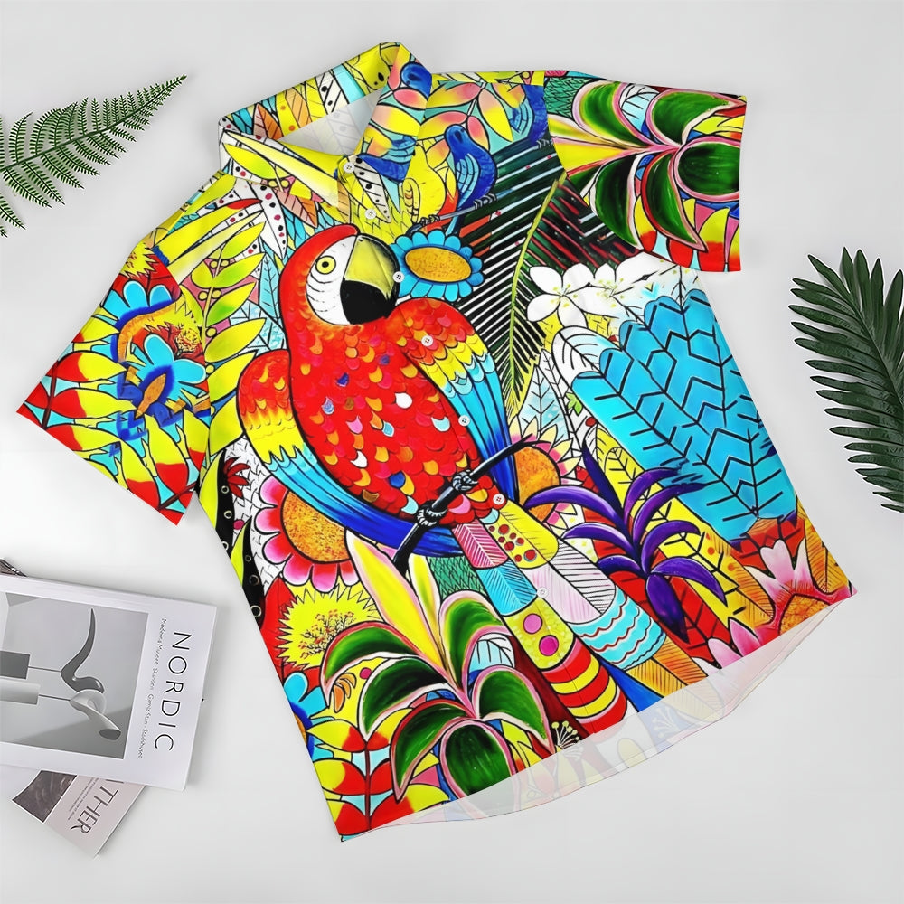 Parrot Art Print Casual Short Sleeve Shirt 2411000296