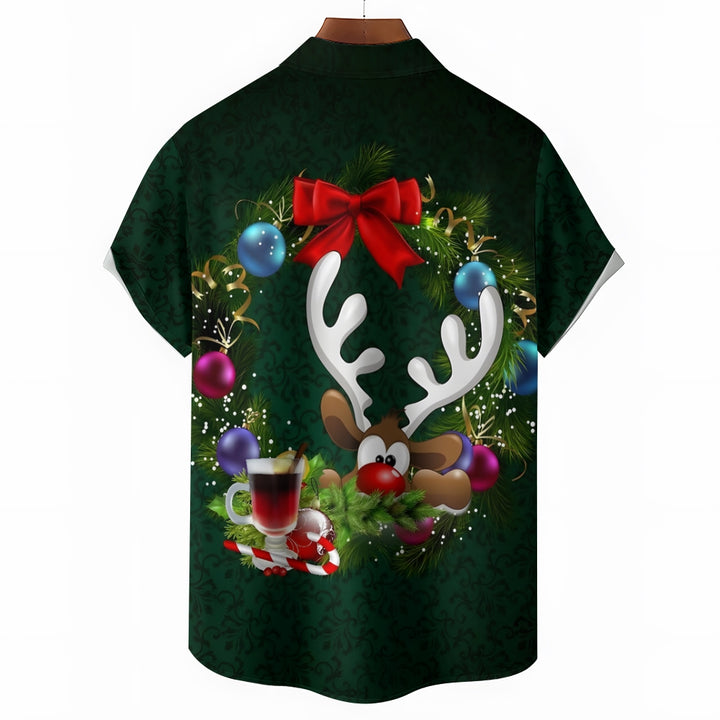 Men's Christmas Decoration Elk Print Short Sleeve Shirt 2409011409