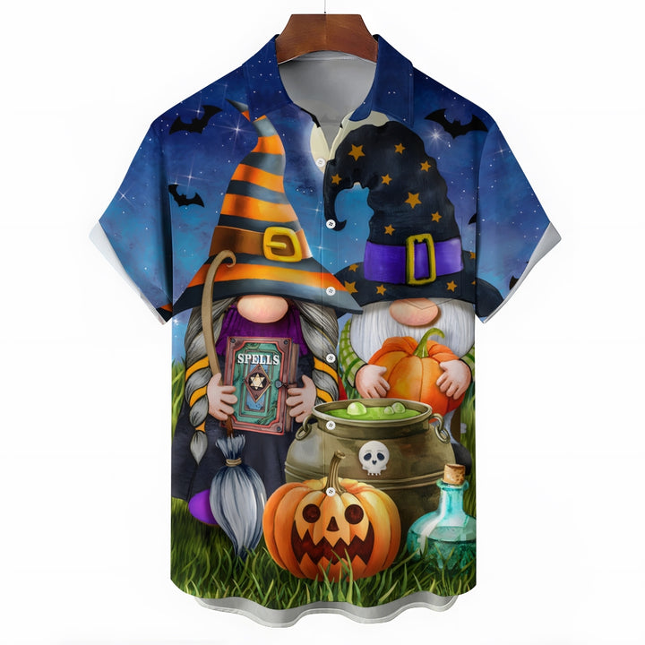 Halloween Gnome Print Casual Oversized Short Sleeve Shirt 2407005543