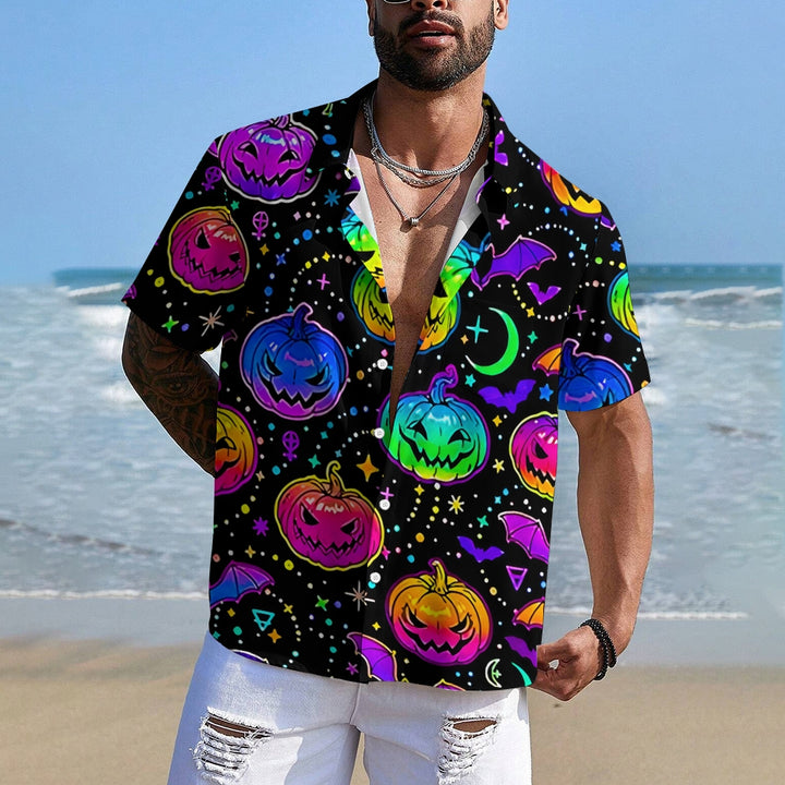 Halloween Colorful Pumpkin Casual Large Size Short Sleeve Shirt 2407005440