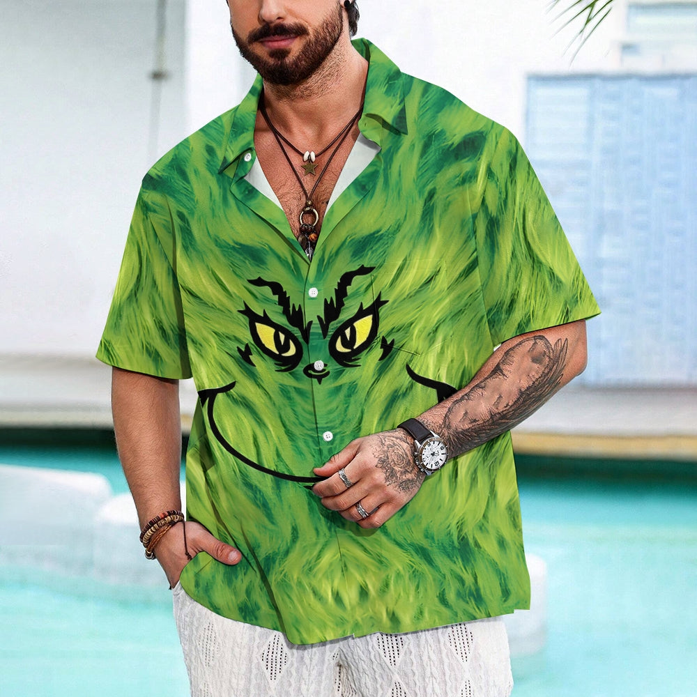 Christmas Green Monster Print Short Sleeve Shirt 2410004404