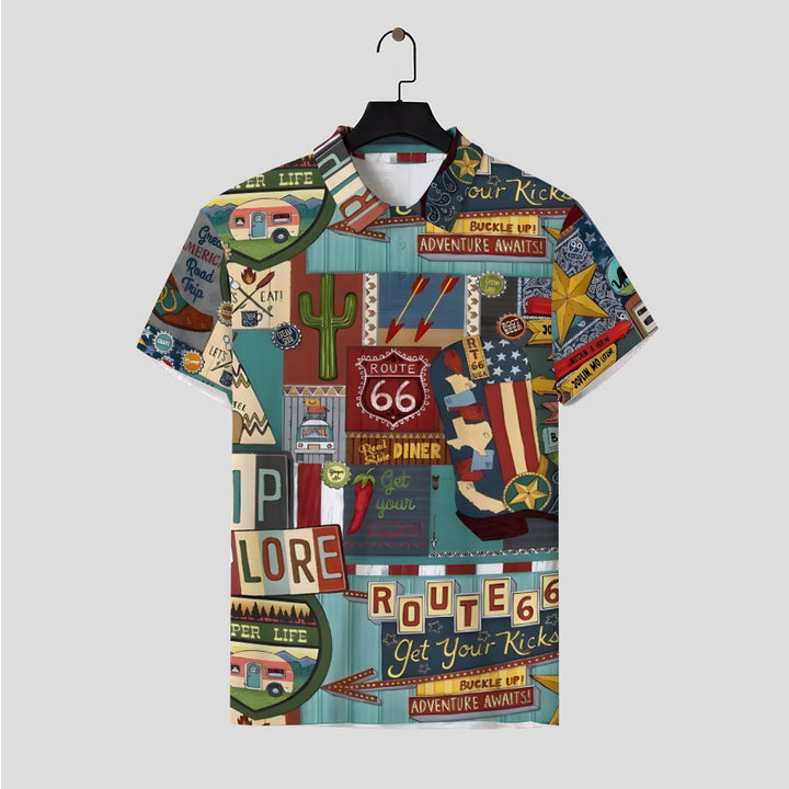 Route 66 Letter Print Pattern Fashion Short Sleeve Polo 2404001478