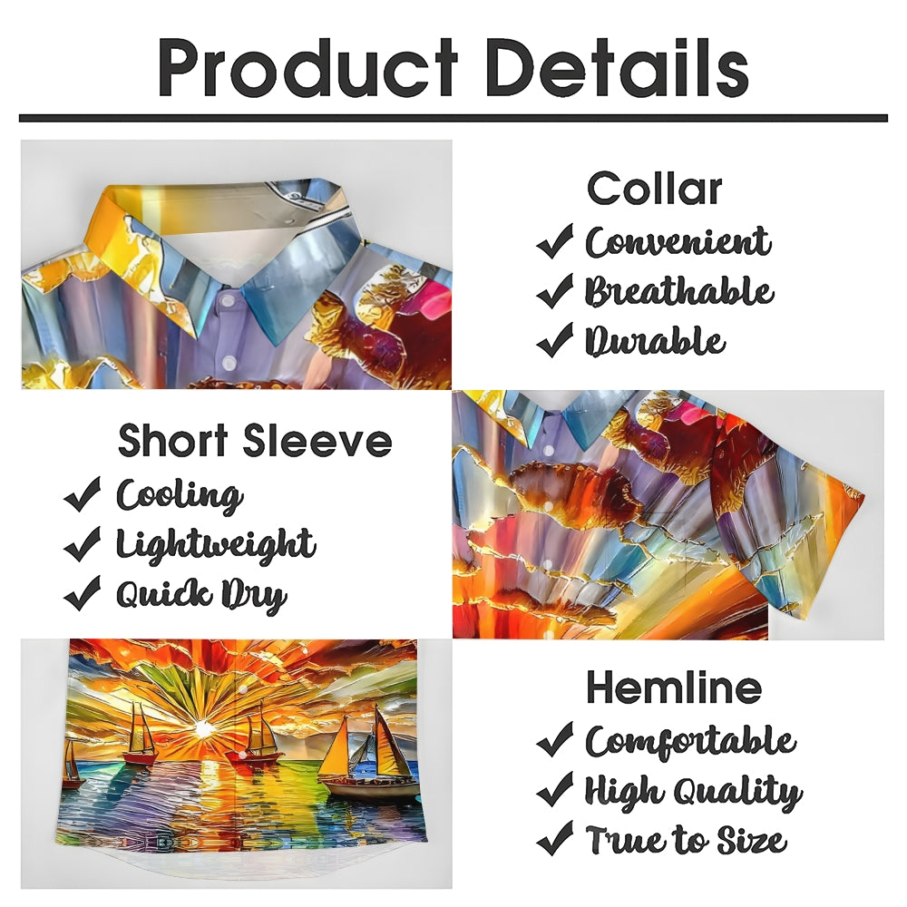 Sailboat Oil Painting Art Light Print Short Sleeve Shirt 2408007010