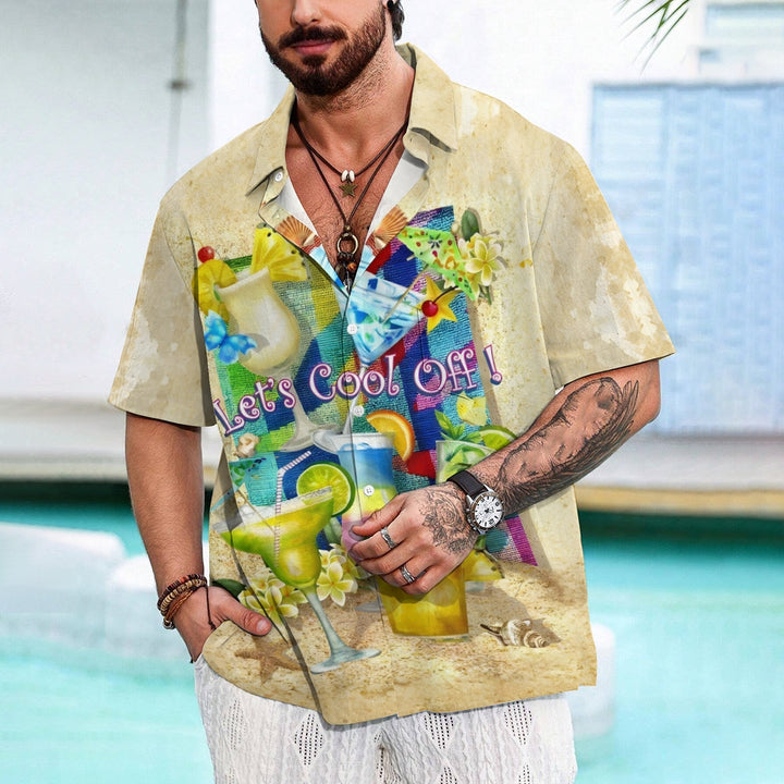 Hawaiian Cocktail Beach Print Short Sleeve Shirt 2412010035