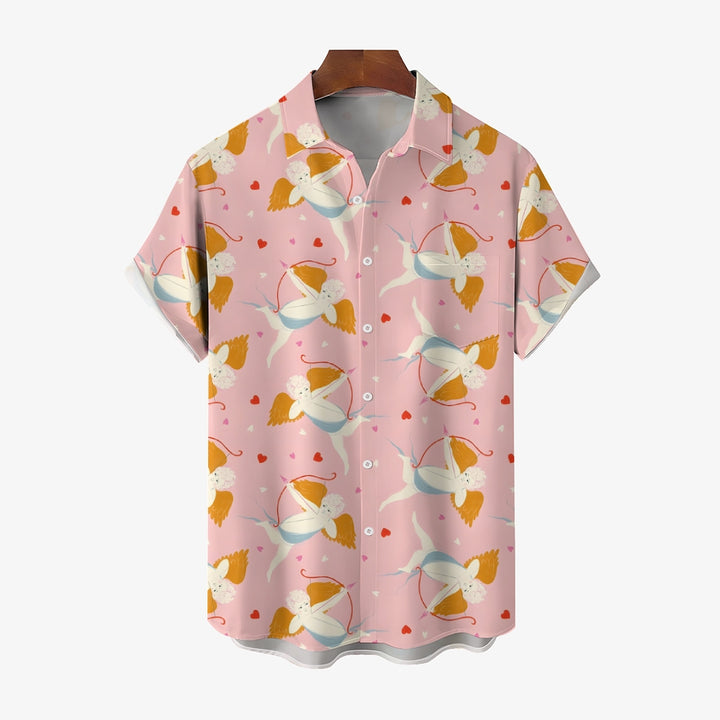 Valentine's Day Cupid Print Casual Short Sleeve Shirt 2411013189