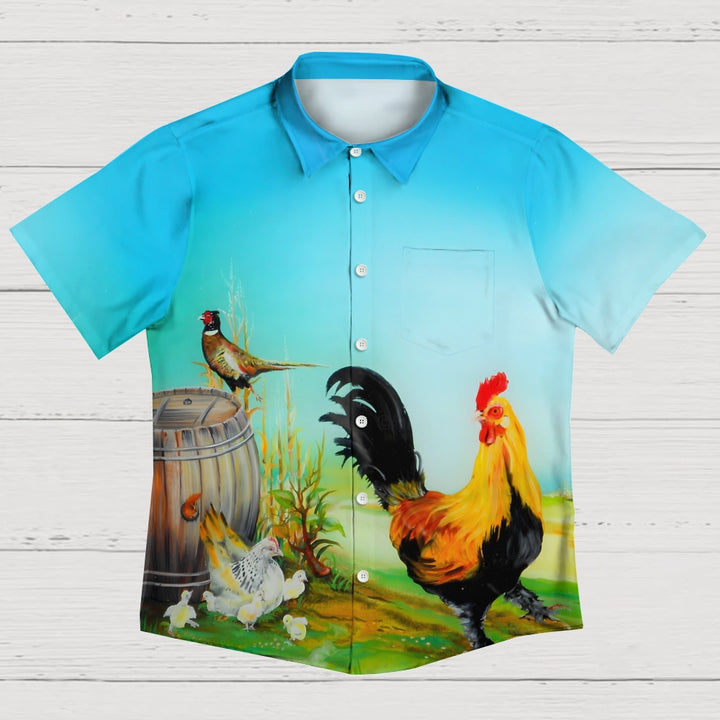 Rooster Printed Casual Oversized Short Sleeve Shirt  2407000588