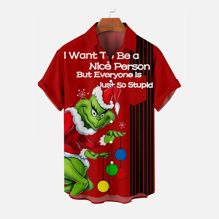 Christmas Green Monster Striped Short Sleeve Shirt