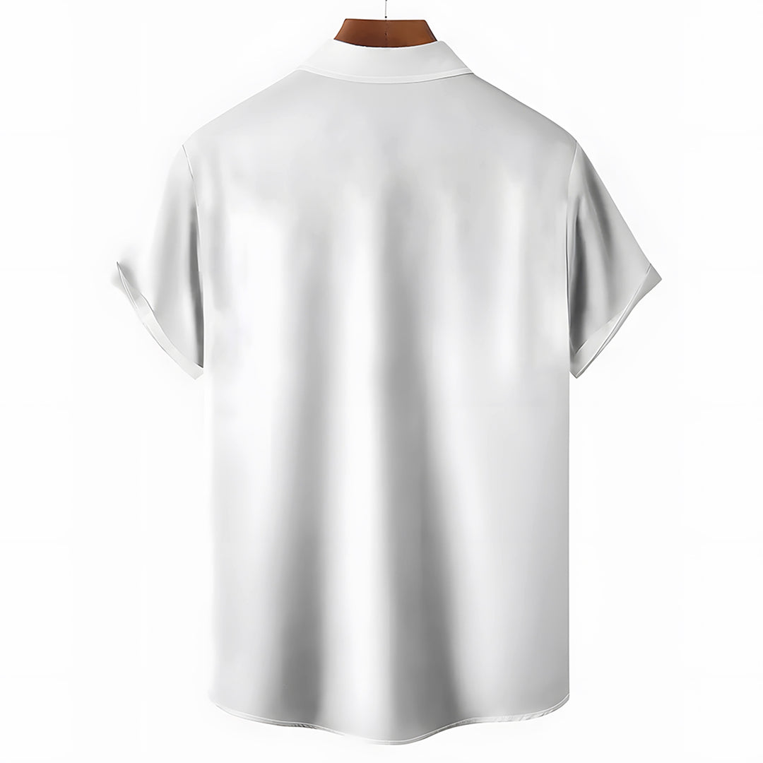 Metallic Rock Print Bowling Shirt Casual Short Sleeve Shirt 2404000844