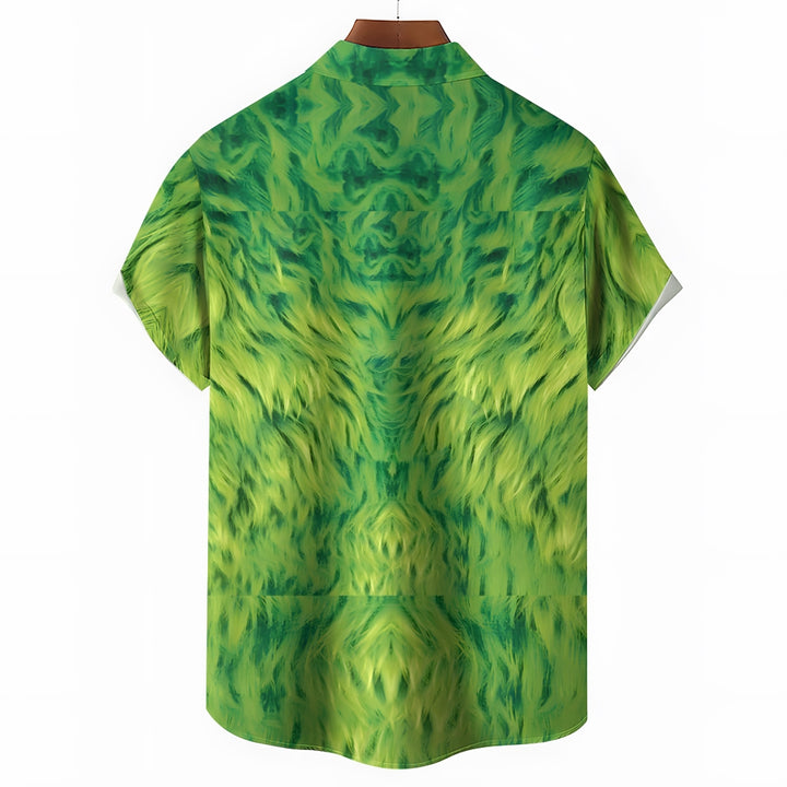 Christmas Green Monster Print Short Sleeve Shirt 2410004404