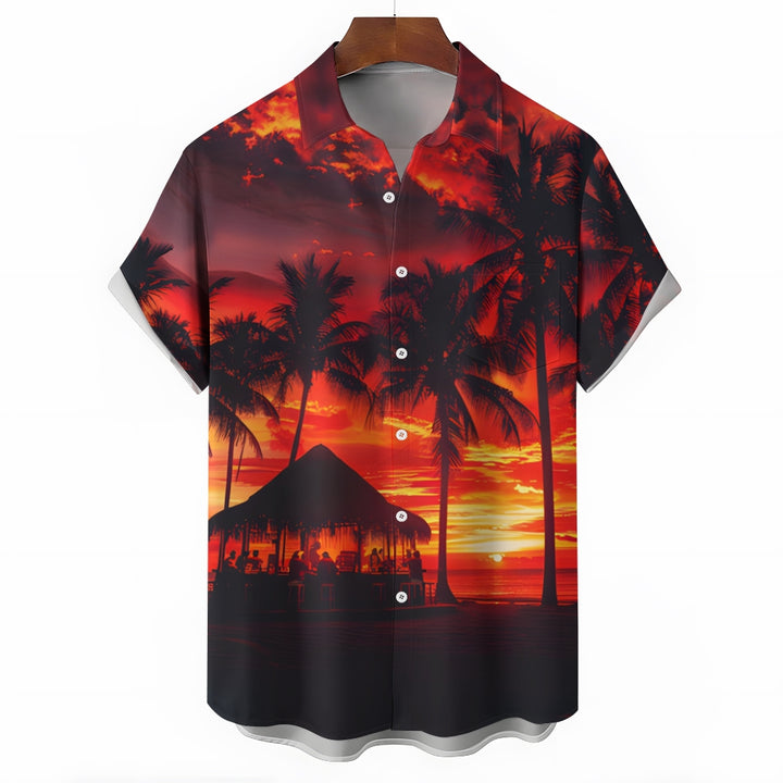 Beach Sunset Print Casual Short Sleeve Shirt 2408002795