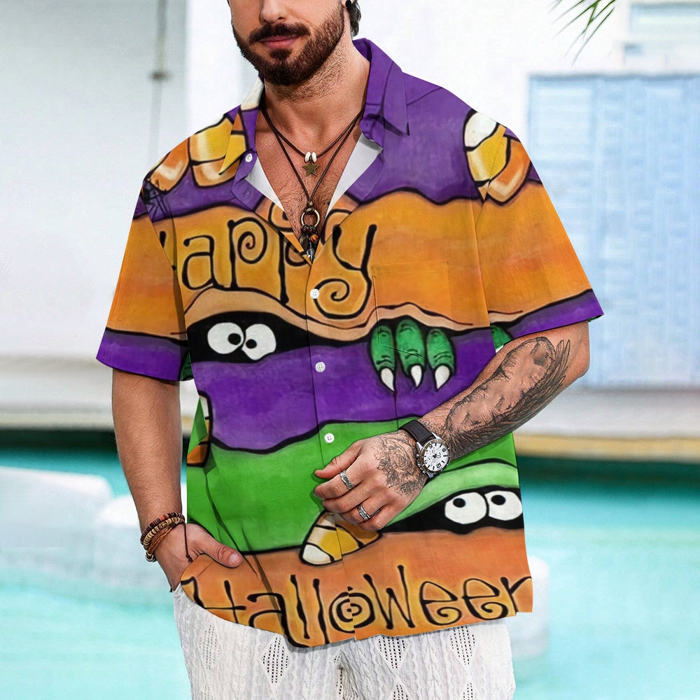 Happy Halloween Linen Short Sleeve Shirt 2409008853