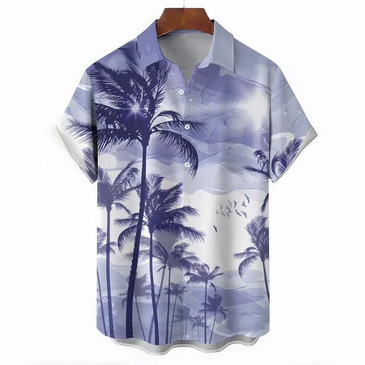 Men's Hawaiian Vacation Palm Tree Print Casual Short Sleeve Shirt 2404000843