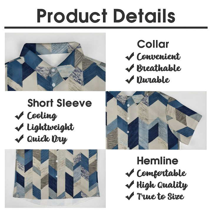 Retro Texture Geometric Print Casual Large Size Short Sleeve Shirt 2407002074