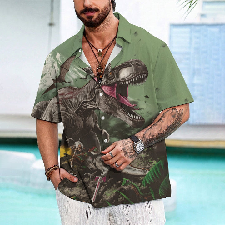 Jurassic Dinosaur Print Casual Short Sleeve Shirt 2408004486