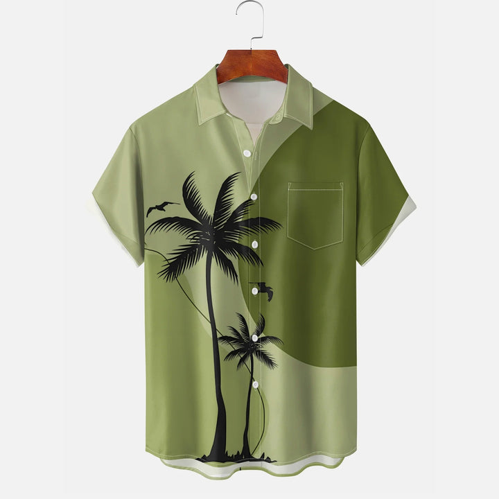 Coconut Tree Chest Pocket Casual Hawaiian Shirt