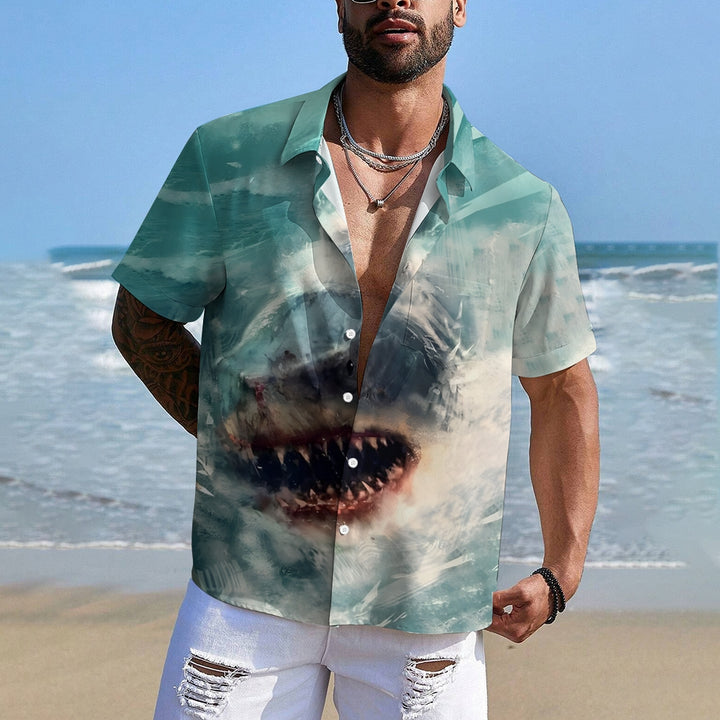 Men's Ocean Shark Casual Short Sleeve Shirt 2410004964