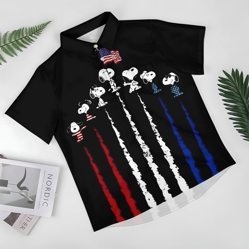 Stars and Stripes Cartoon Character Casual Short Sleeve Shirt 2408000565