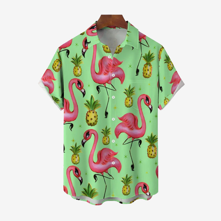 Men's Hawaiian Flamingo Casual Short Sleeve Shirt 2402000084