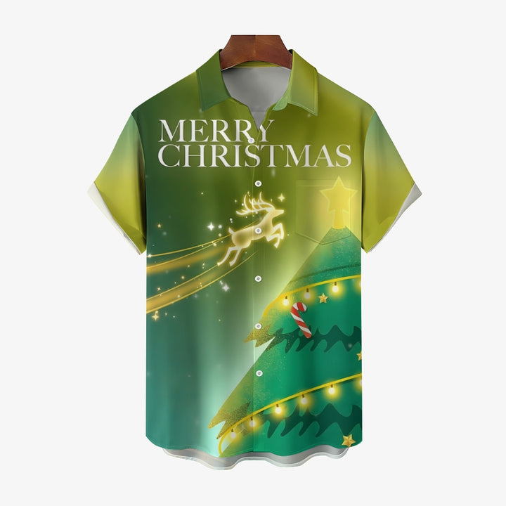 Christmas Tree Glowing Christmas Tree Print Casual Shirt 2412006470