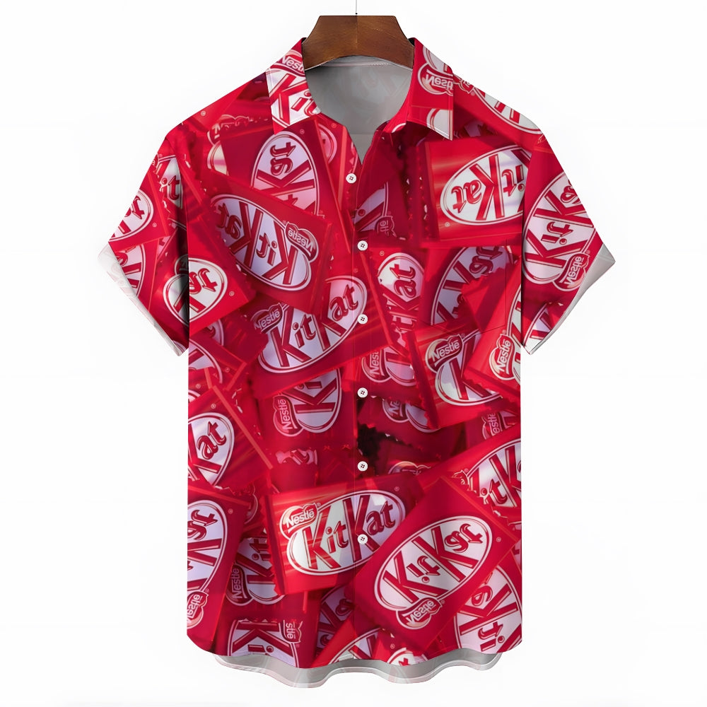 Candy Chocolate Print Casual Oversized Short Sleeve Shirt 2407003350