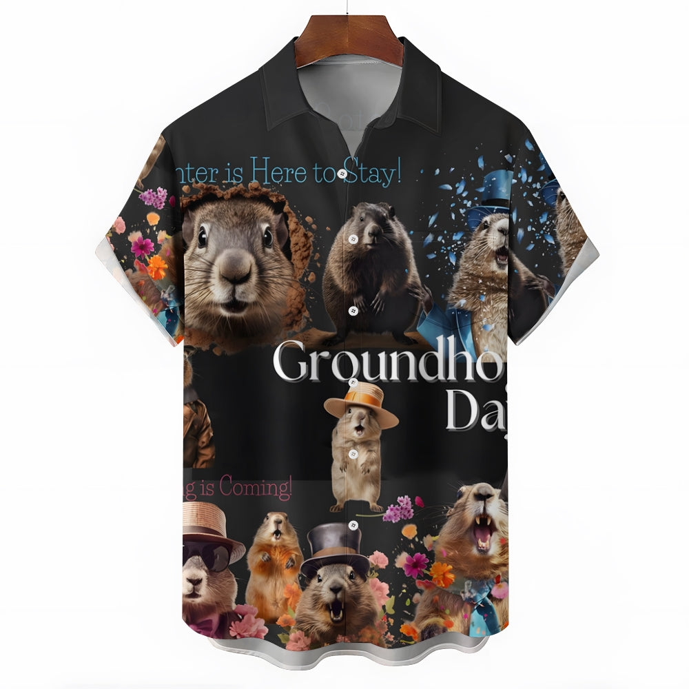 Men's Groundhog Day Casual Short Sleeve Shirt 2412003768